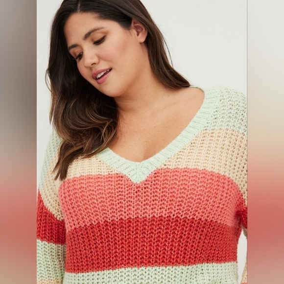 Torrid Colorful Multi Stripe Cozy Knit V Neck Sweater Women's Plus Size 0X - Picture 3 of 12